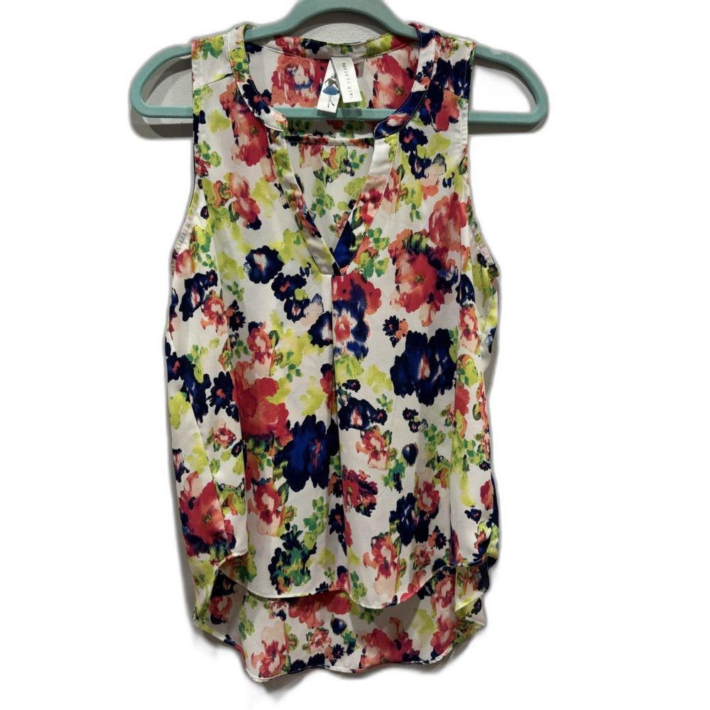 Society Girl Tank Top Blouse Pink White Loose Flowy Fit Sleeveless Woman Small